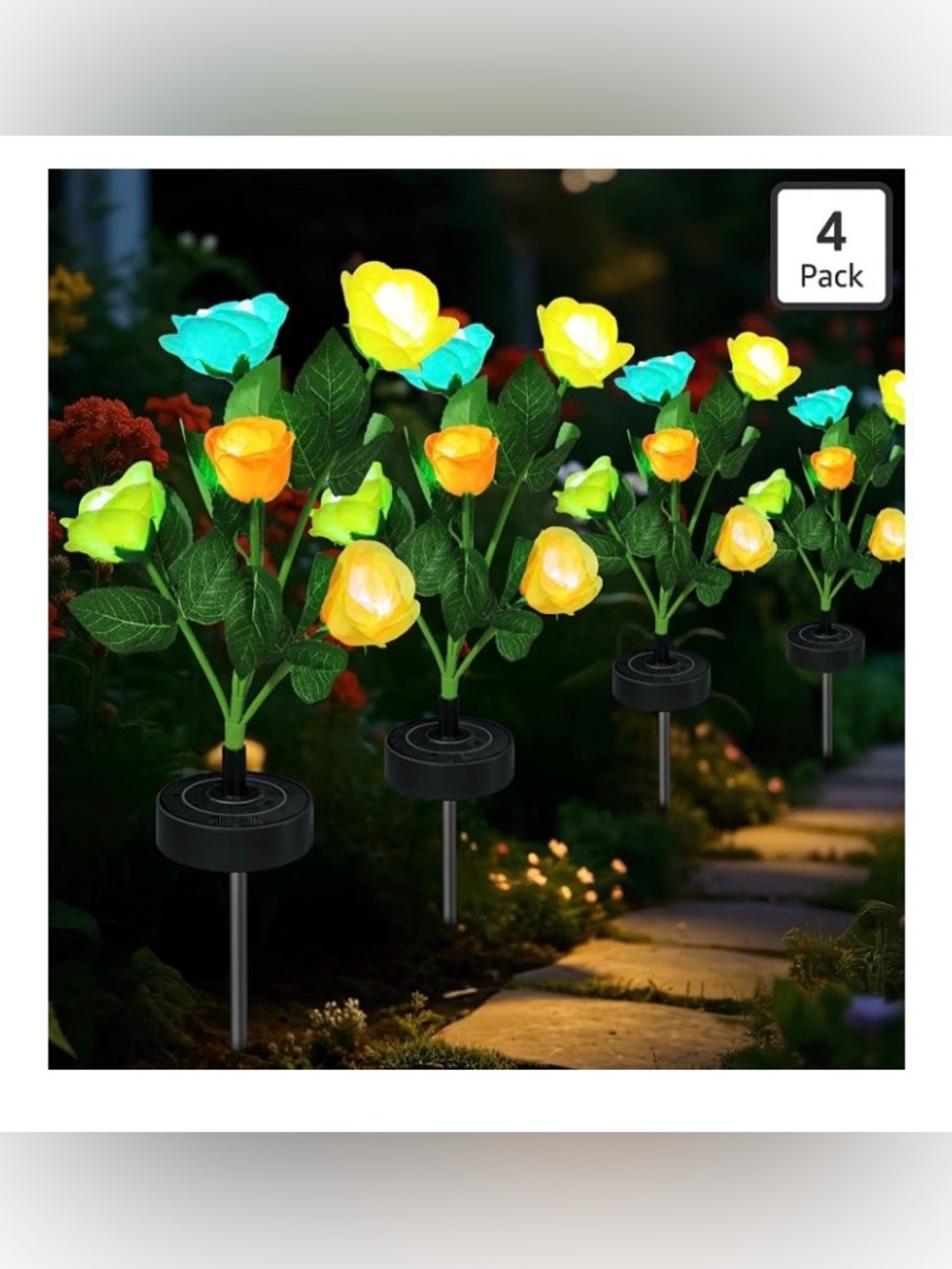 Solar Lights Outdoor, Dual Use Flower Lights with 40H Runtime, Yellow Roses, New